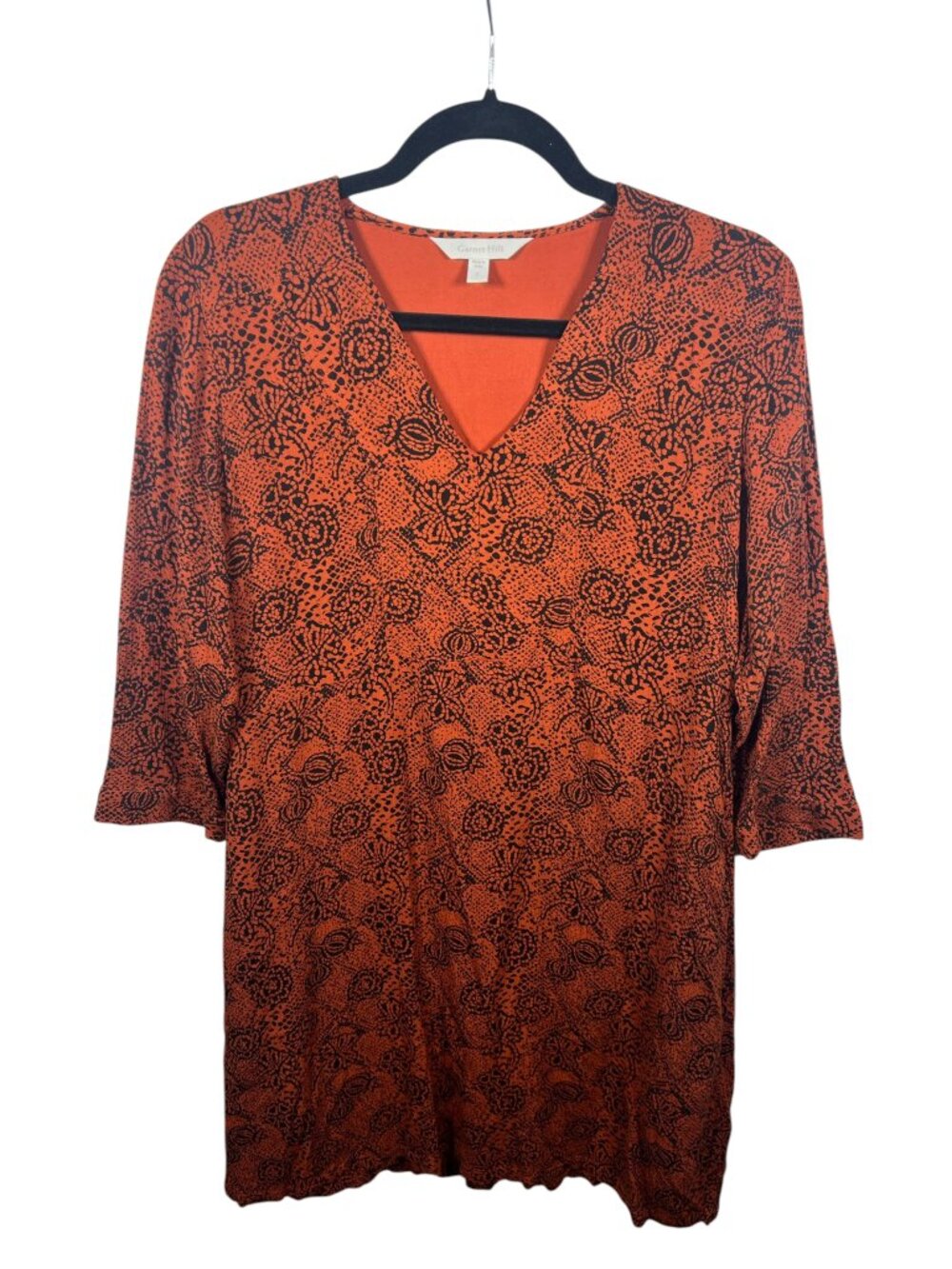 Garnet Hill Dress Womens Small Shift V Neck Pockets 3/4 Sleeve Crepe Flowy Boho